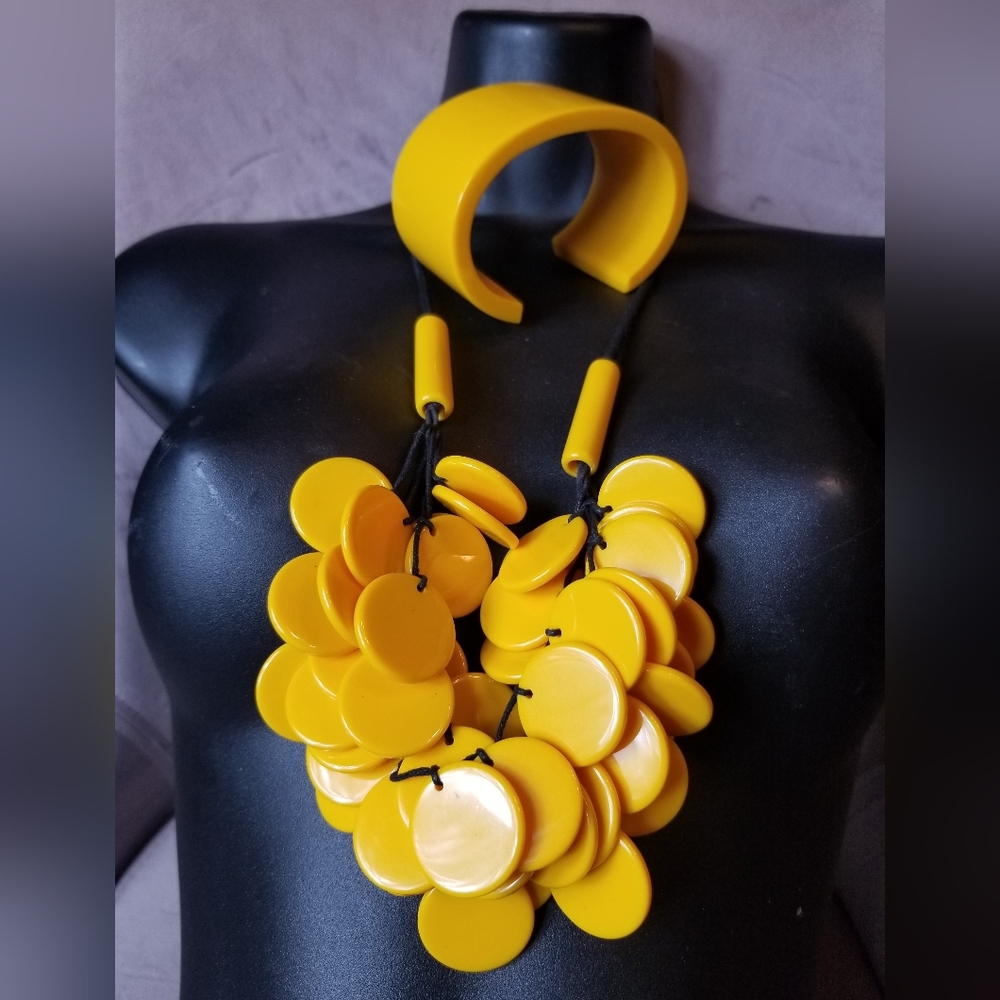 Sunny Yellow Statement Necklace & Cuff Bracelet Set